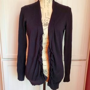 LOFT Black Cardigan Tulip Edged Button Closure M